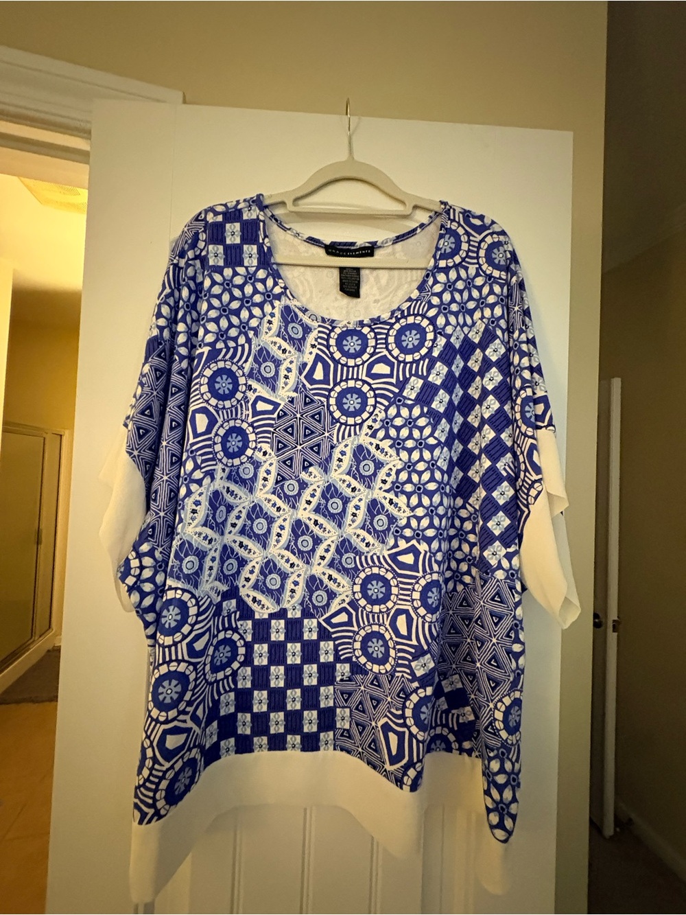 Grace Elements Blue and White Geo-Print Dolman Tunic